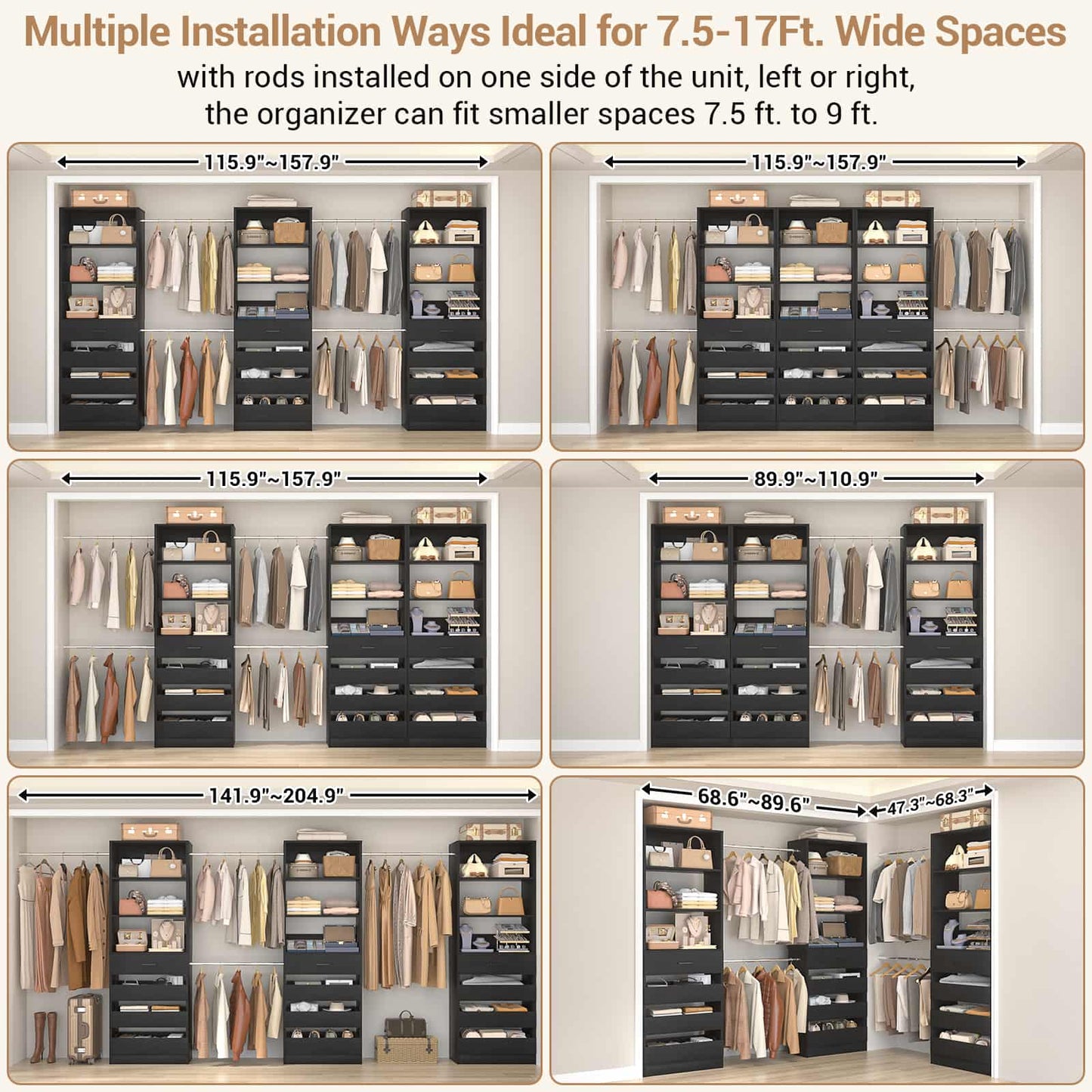 12-Drawer Customizable L-Shaped Closet System