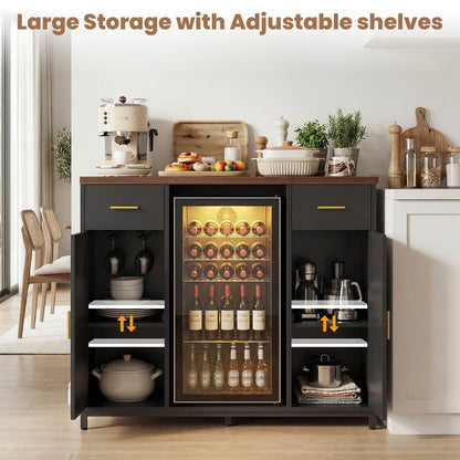 All-in-One Coffee Bar Cabinet with Mini Fridge Space & Power Outlet - Buffet Sideboard for Kitchen & Dining Room