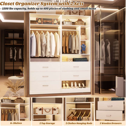 63.2" L X 39.2" W X 80" H Corner Closet System,Freestanding Closet Organizer System With 2 Drawers & 12 Shelves