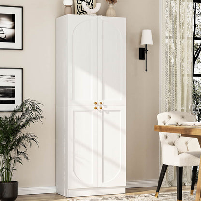 80" Kitchen Pantry, Extra Tall Arch Storage Cabinet with 4 Doors and Adjustable Shelves