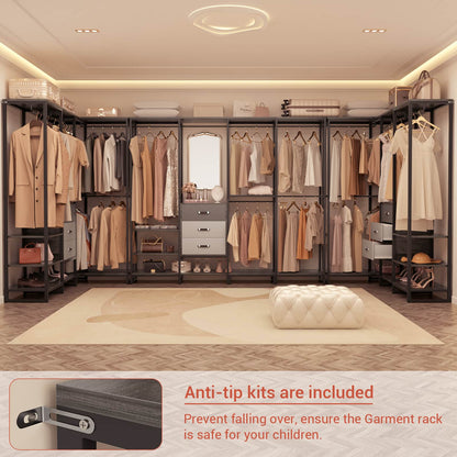 Closet System Organizer Walk-in Closet for Bedroom with 3 Wood Drawers