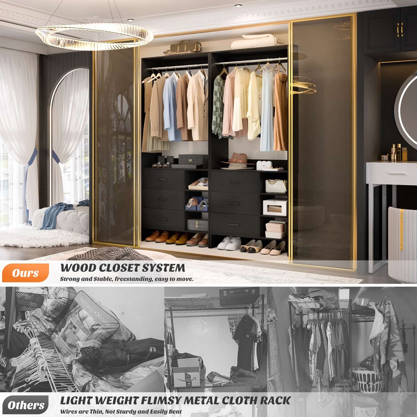 2.5FT Closet System with Wooden Drawers