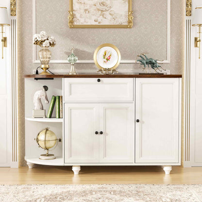 Kitchen Sideboard Cabinet Buffet Table with Power Outlets, 55"Coffee Bar Cabinet with Drawer, Wine Rack/Shelves