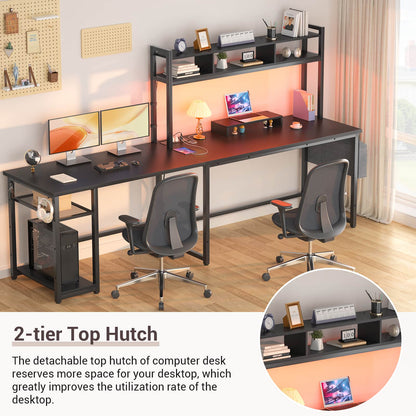 L Shaped Desk with Power Outlet, LED Strip, Storage Shelf