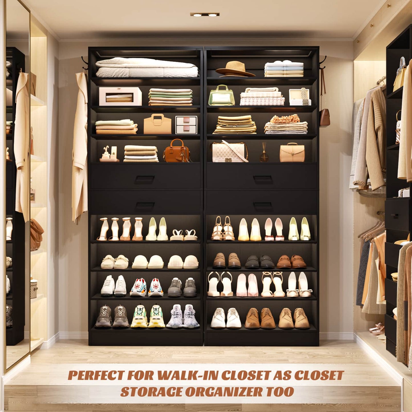 2-Pack 10-Tier Shoe Cabinet Set with 4 Drawers, 65cm Width Freestanding Organizer