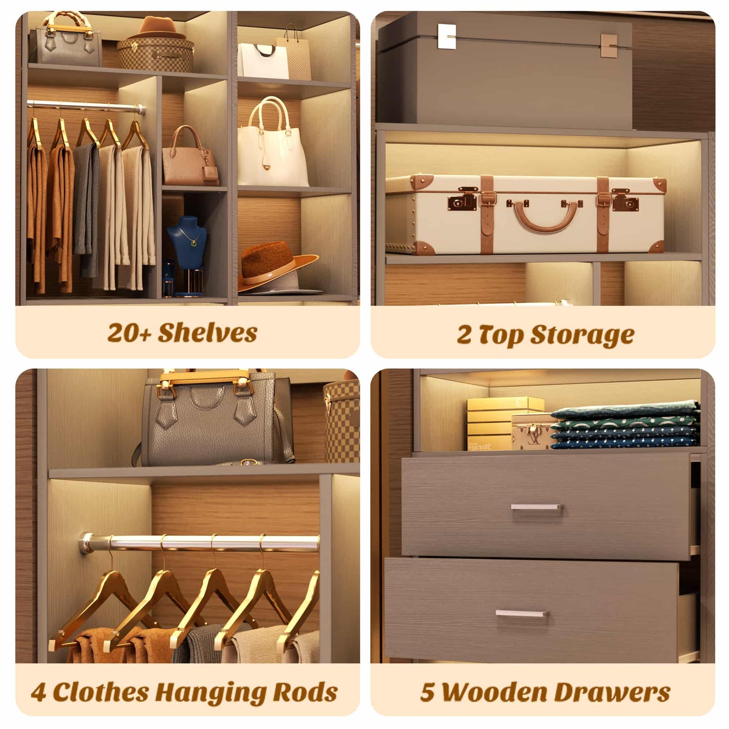 Freestanding Closet System with 3 Sets, 87.2" Closet Organizer System , Reversible L Shaped Walk-in Closets,