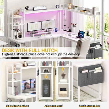 L Shaped Desk with Power Outlet and LED lights