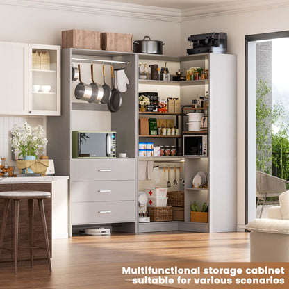 Closet System with 3 Drawers, 2 Hanging Rods & Corner Tower