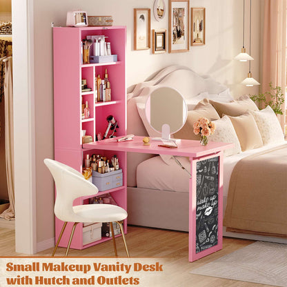 Small Folding Desk with Outlets, Convertible Writing Desk for Small Spaces