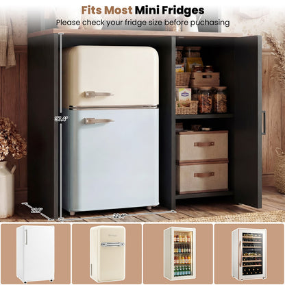 3-in-1 Mini Fridge Cabinet & Coffee Bar Station - with Power Outlet, LED Light, Microwave Shelf & Wine Storage