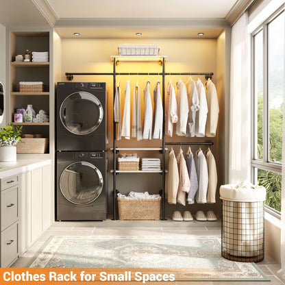 Industrial Pipe Clothing Rack, Reversible 7.25FT Wall Mounted Clothes Rack