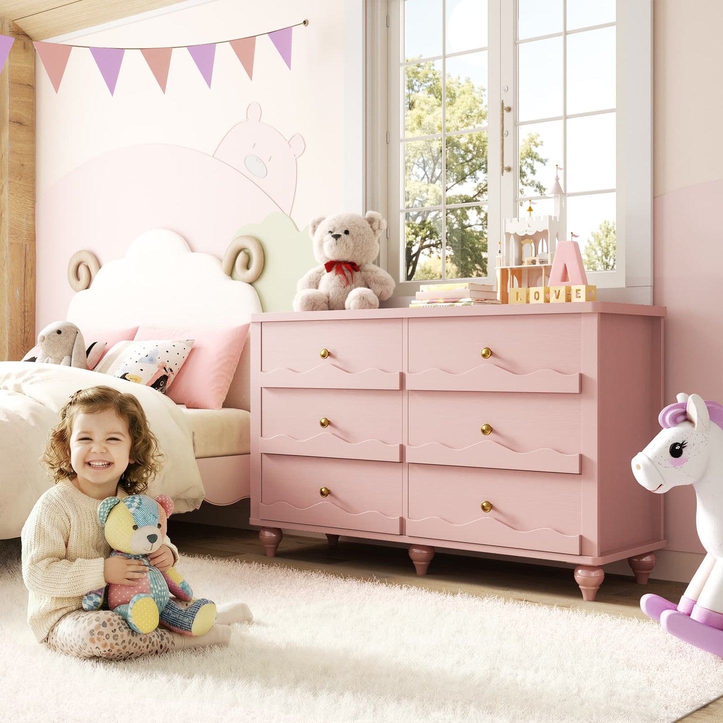 6-Drawer Dresser for Bedroom - 43" Modern Chest of Drawers with Scalloped Front, Storage Organizer