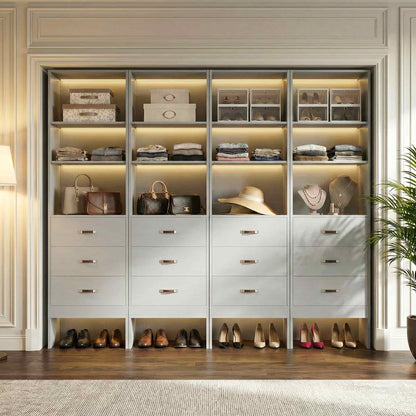 96" Closet System Value 4-Pack with 12 Hanging Rods & 12 Wooden Drawers - Adjustable (5-8FT Each)
