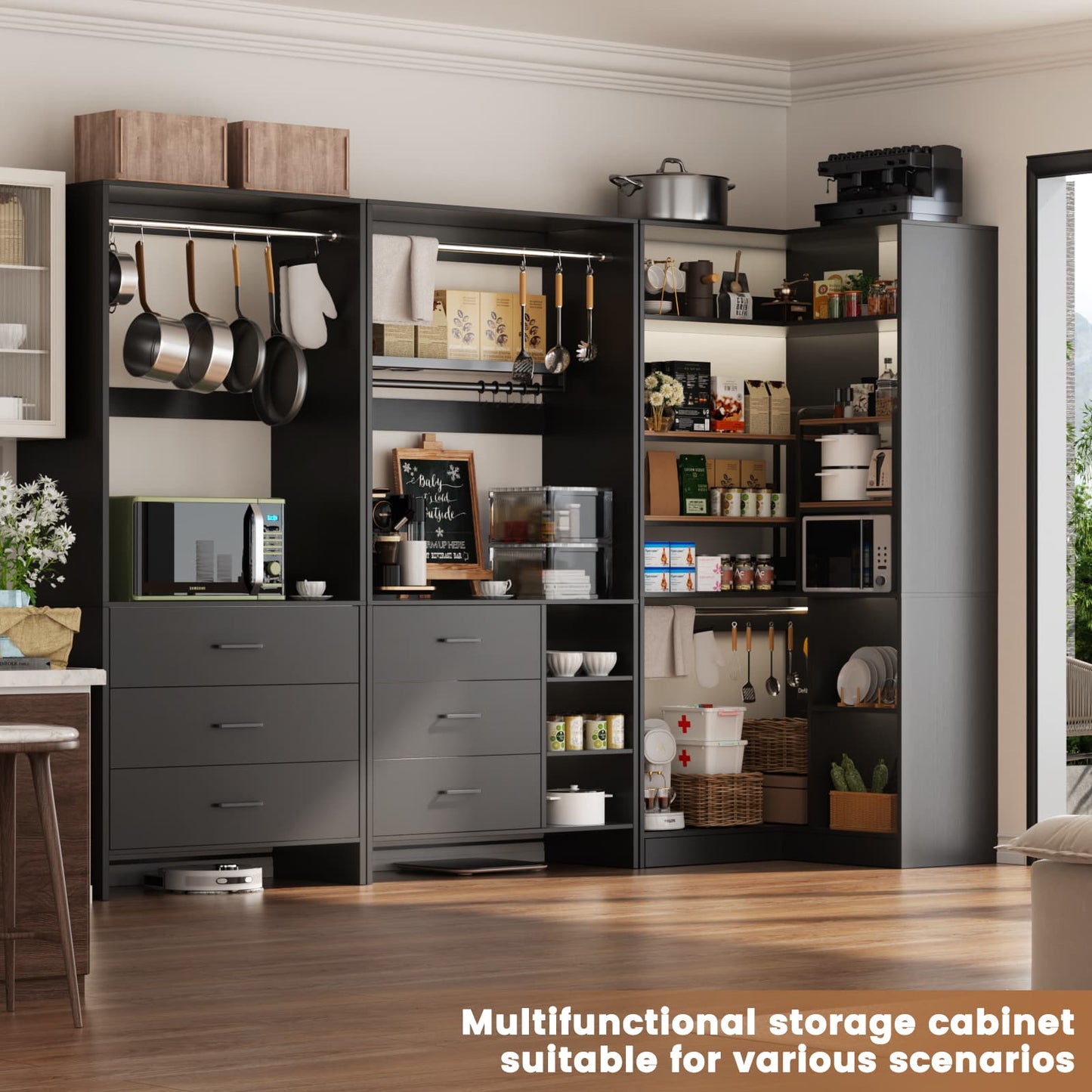 Closet System with 6 Drawers, 4 Hanging Rods & Corner Tower