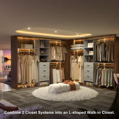 96‘’ W Closet System, Walk In Closet Organizer with 3 Shelving Towers