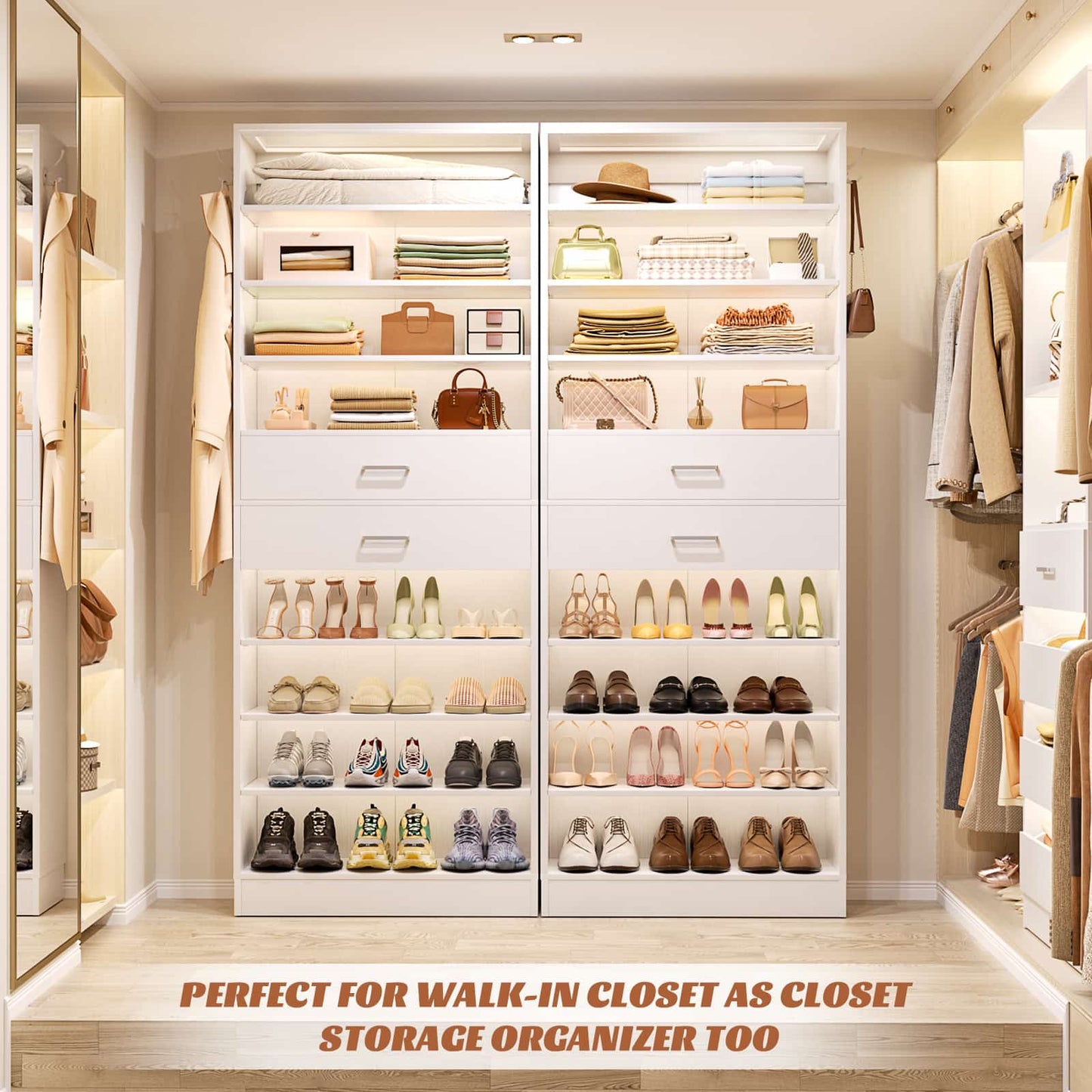 2-Pack 10-Tier Shoe Cabinet Set with 4 Drawers, 65cm Width Freestanding Organizer
