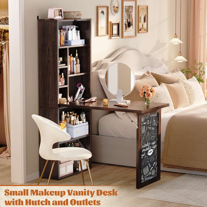 Small Folding Desk with Outlets, Convertible Writing Desk for Small Spaces