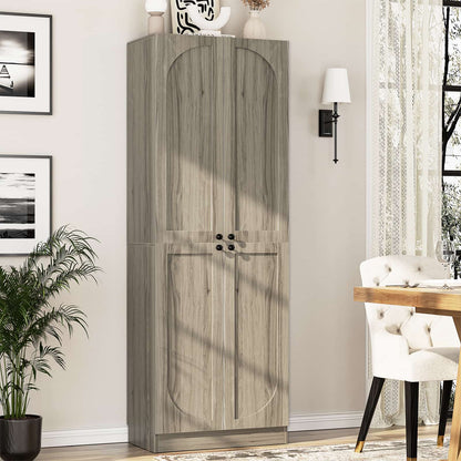 80" Kitchen Pantry, Extra Tall Arch Storage Cabinet with 4 Doors and Adjustable Shelves
