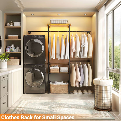 Industrial Pipe Clothing Rack, Reversible 7.25FT Wall Mounted Clothes Rack
