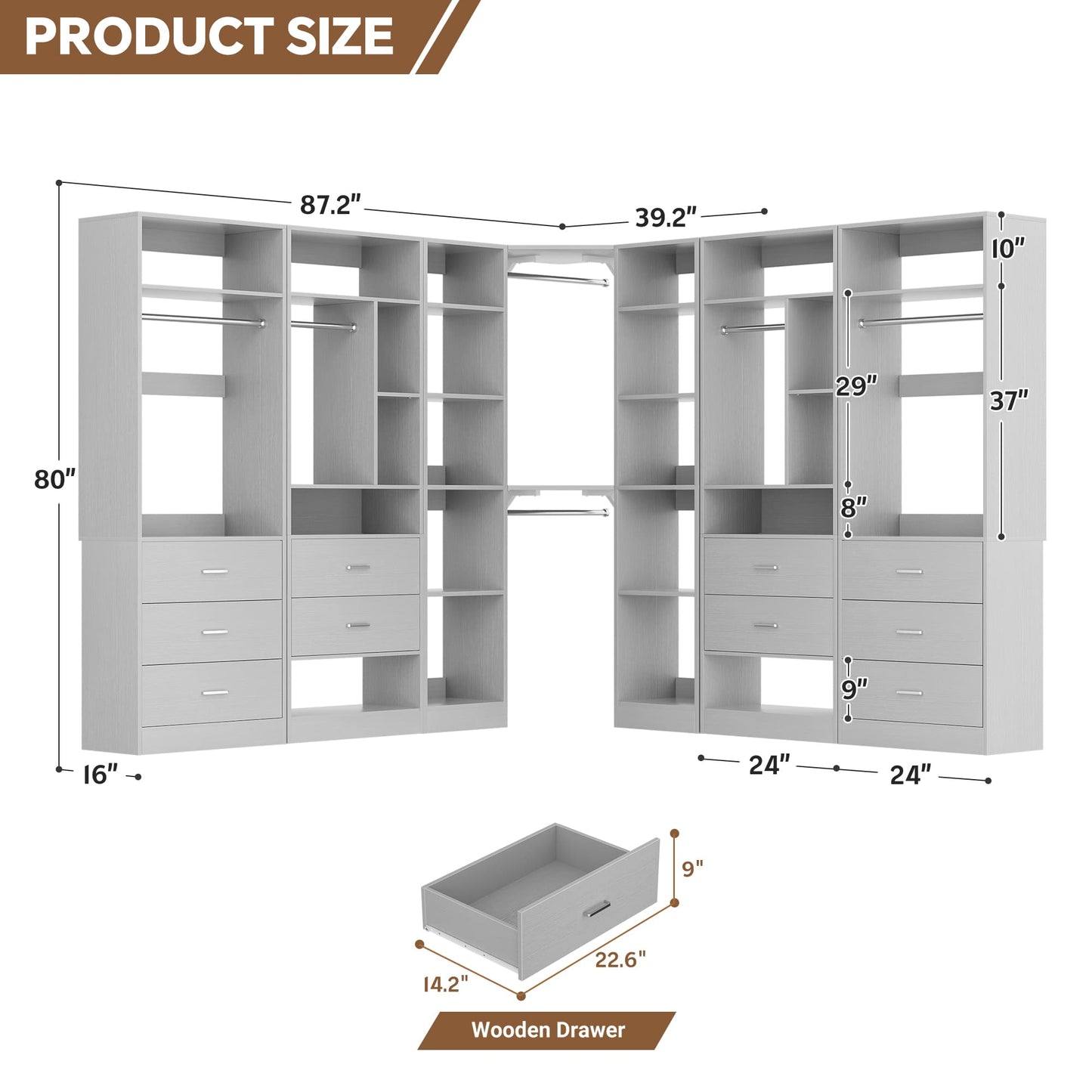 Complete Corner & Straight Closet Organizer Suite:1 Corner Shelf Unit + 4 Tower Systems ( 4-Drawer+ 6-Drawer Options)