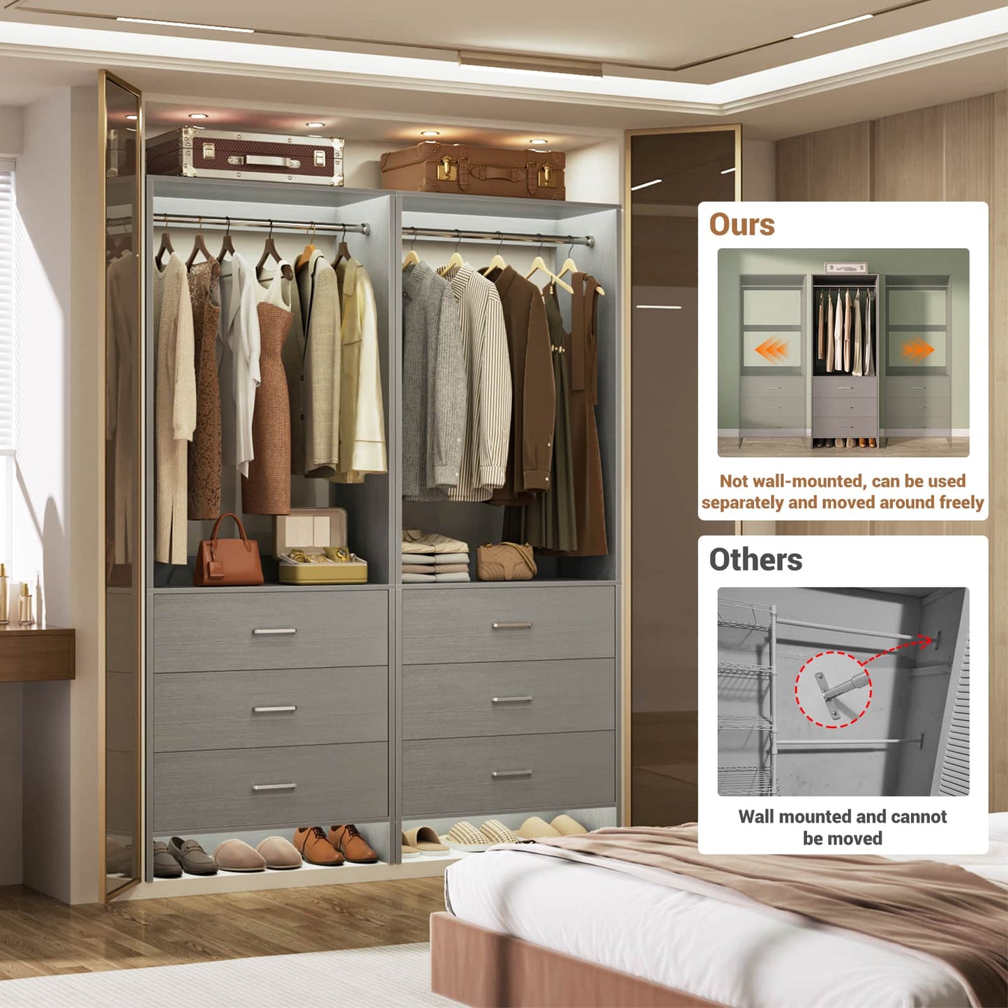 4FT Closet System with Wooden Drawers