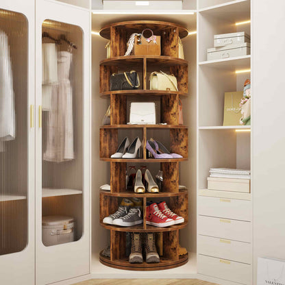 7-Tier Spinning Shoe Rack Tower, 360 Revolving wooden Shoe Rack, 60'' for shoes ,bags, Display Lazy Susan ,Storage Carousel