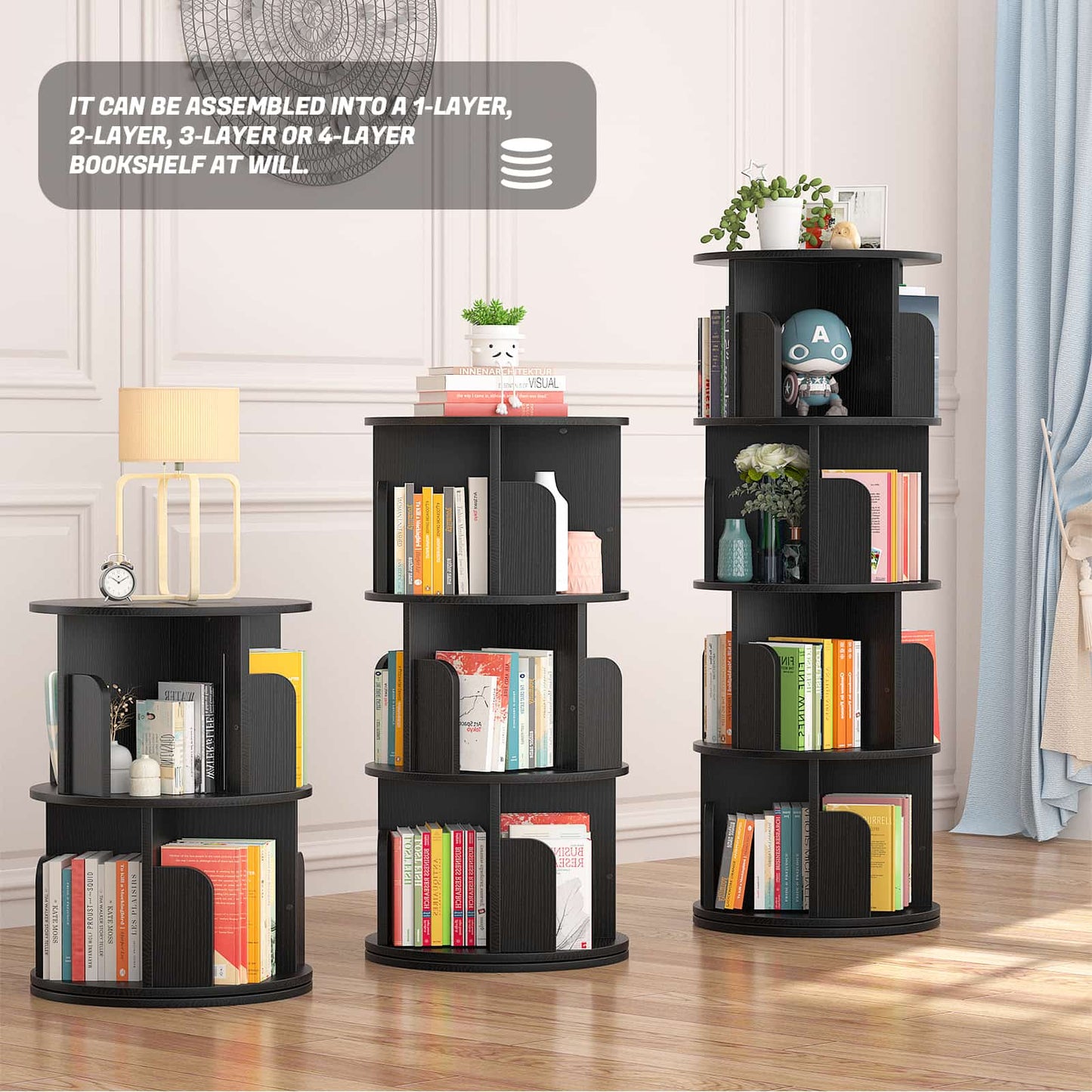 Rotating Bookshelf, 360 Display Corner Bookshelf for Small Space