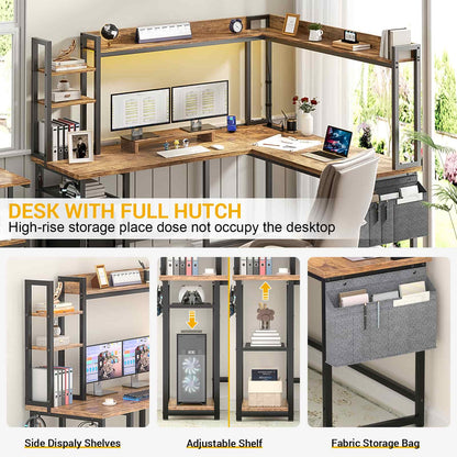 L Shaped Desk with Power Outlet and LED lights