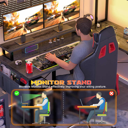 L Shaped Computer Desk with Power Outlets & LED Lights