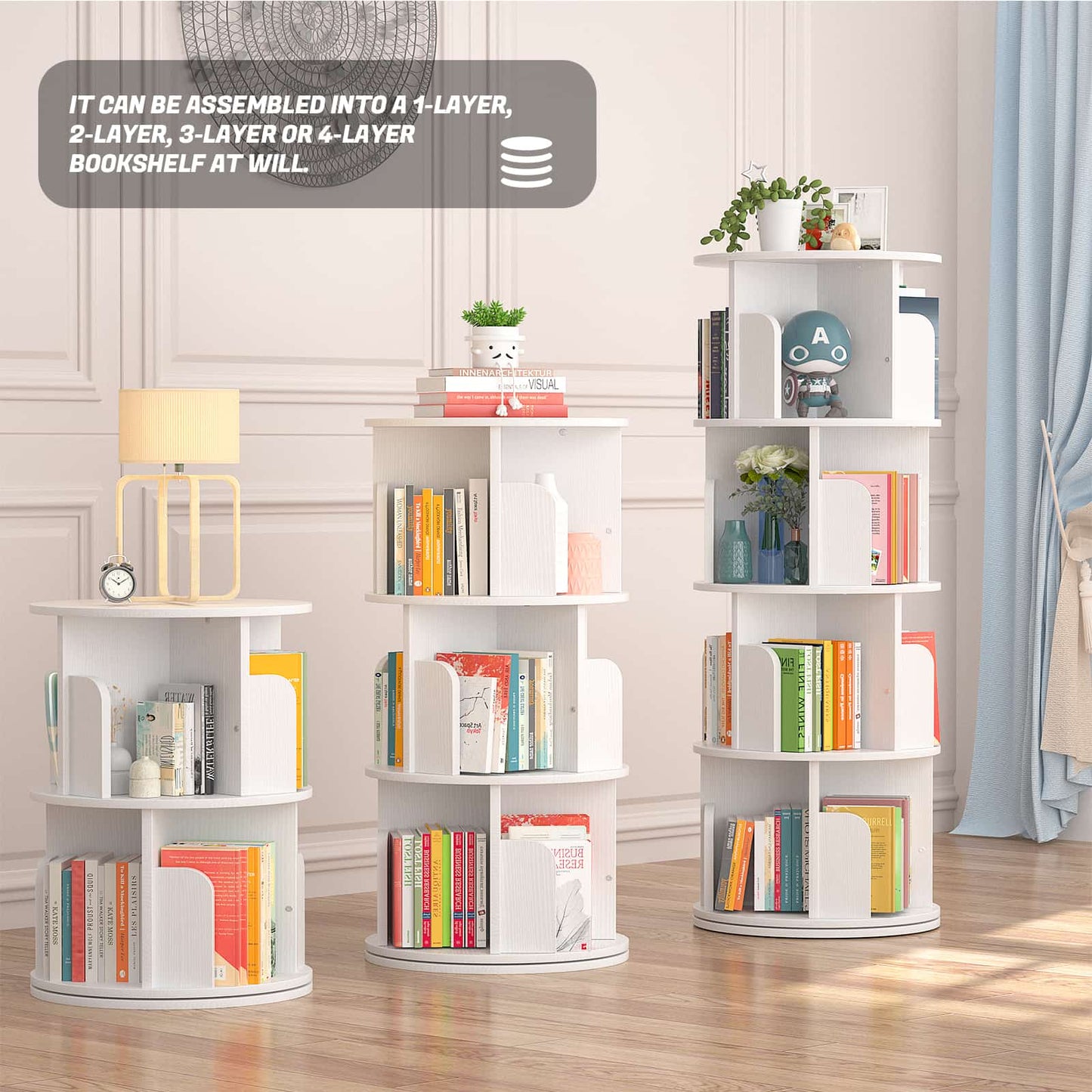 Rotating Bookshelf, 360 Display Corner Bookshelf for Small Space