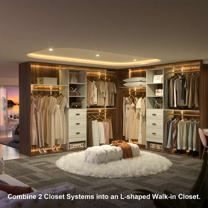96‘’ W Closet System, Walk In Closet Organizer with 3 Shelving Towers