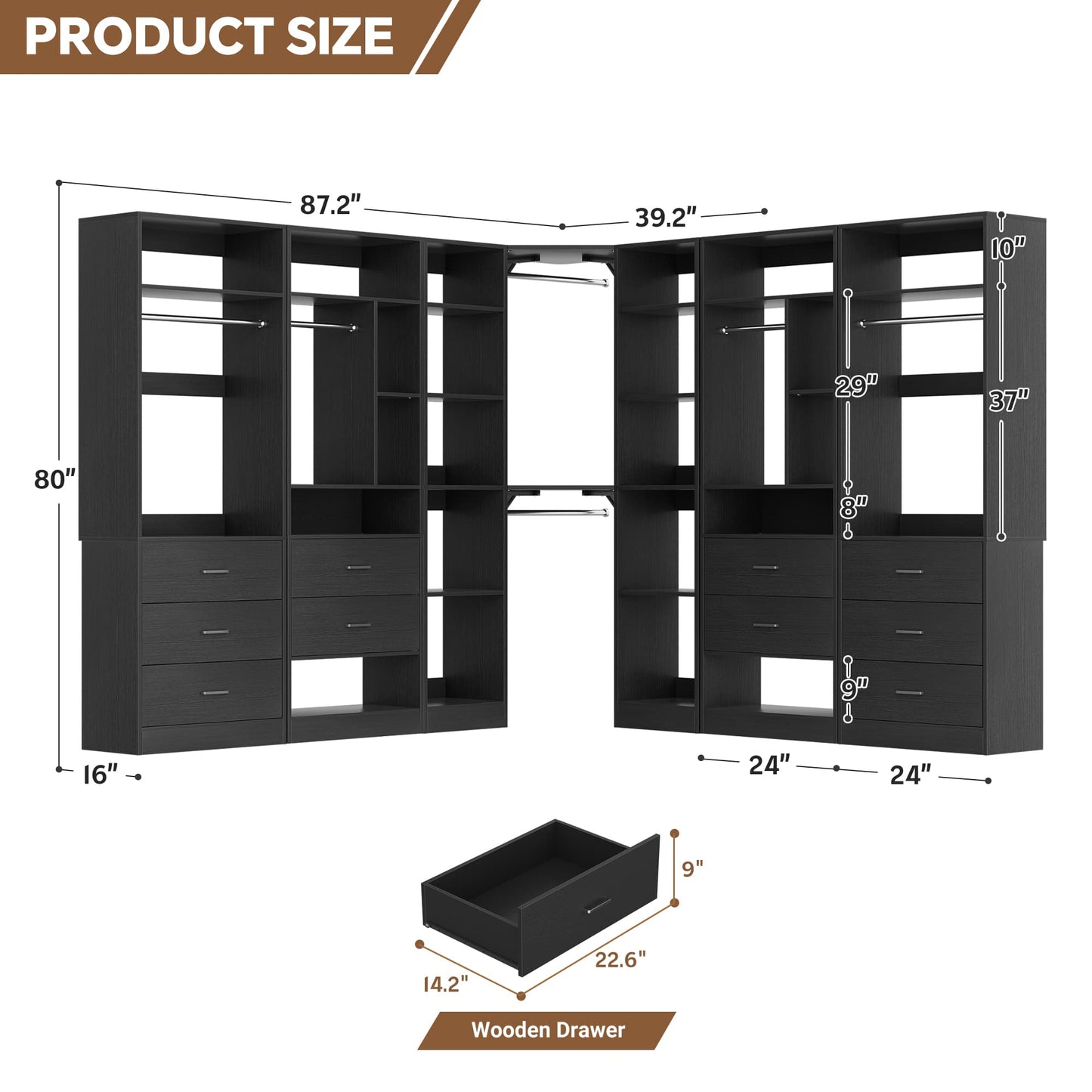 Complete Corner & Straight Closet Organizer Suite:1 Corner Shelf Unit + 4 Tower Systems ( 4-Drawer+ 6-Drawer Options)