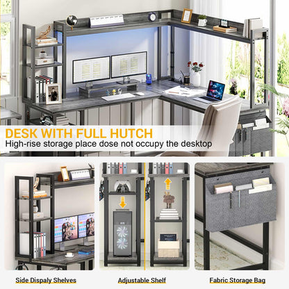 L Shaped Desk with Power Outlet and LED lights