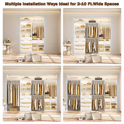 Walk-in Closet Organizer System set with 5 Wooden Drawers and 4 Hanging Rods, 4 Cubby Storage & Shelves, Space-Saving Tower Wardrobe