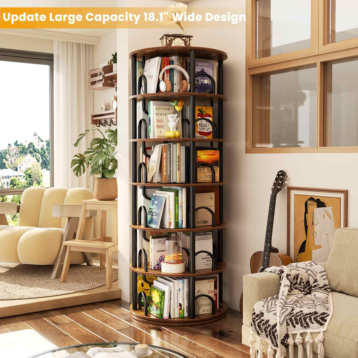 6 Tier Rotating Bookshelf Tower, Revolving Bookcase