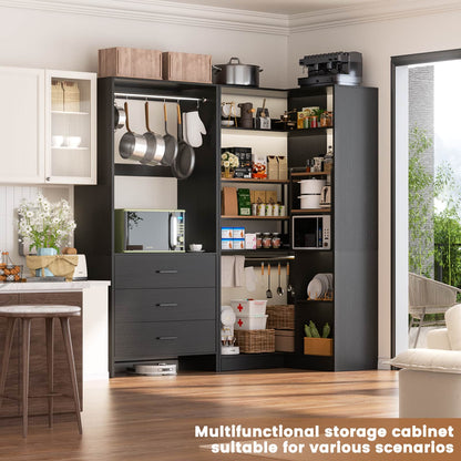 Closet System with 3 Drawers, 2 Hanging Rods & Corner Tower