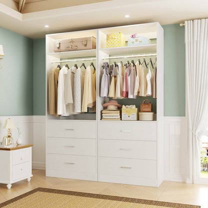 4FT (48 Inch) Closet Organizer System,Set of 2 - 6 Wood Drawers, 2 Hanging Rods & 2 Shelves