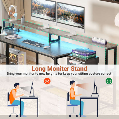 L Shaped Desk with File Drawer, 72.8" Reversible L Shaped Computer Desk with Power Outlet & LED Strip