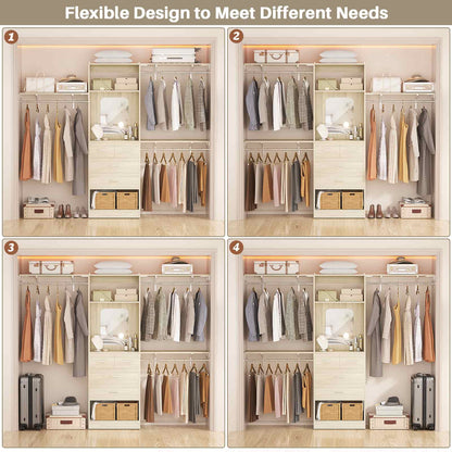 8FT Walk in Closet Organizer with 3 Hanging rods and Shelves