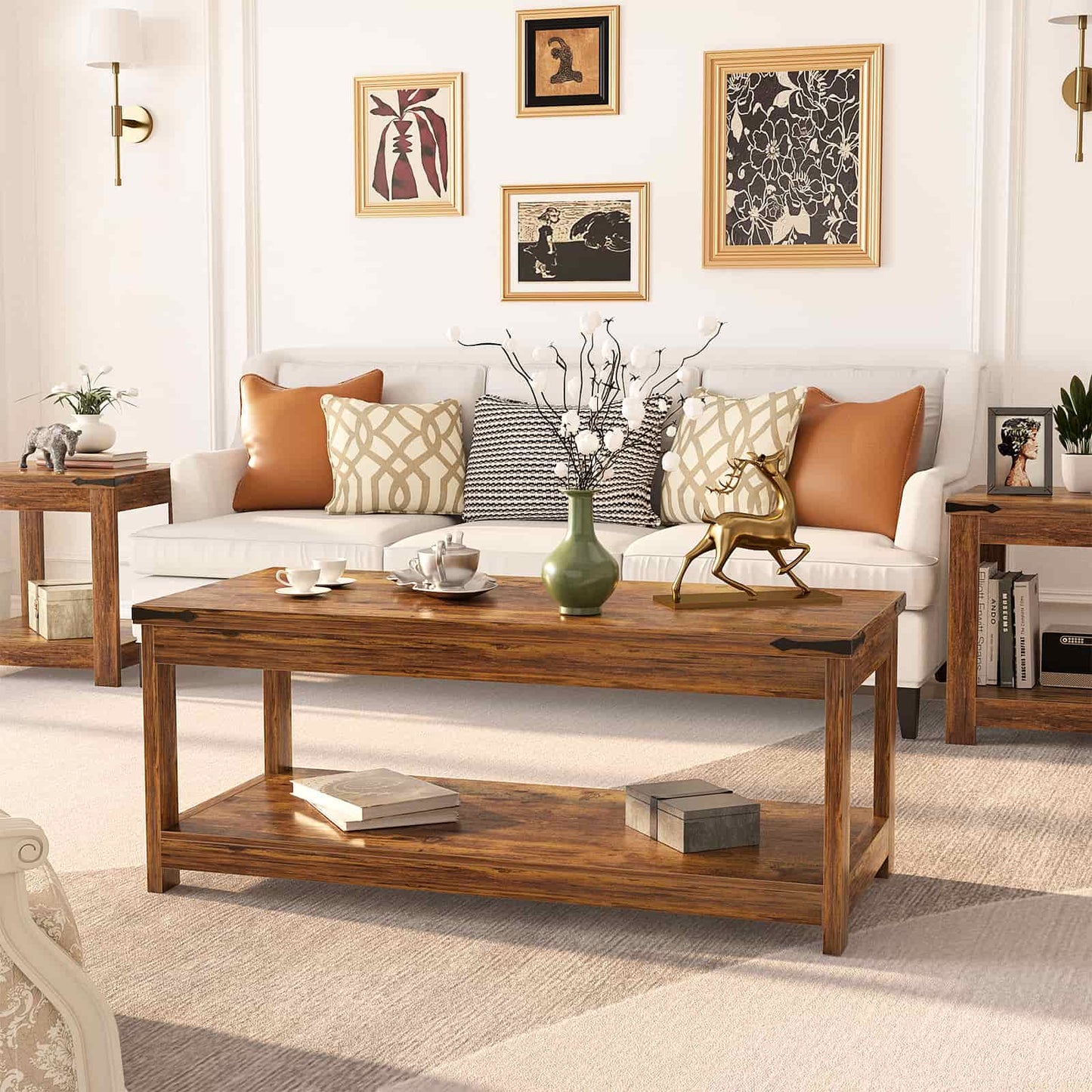 43.3” Rectangular Coffee Table with Storage Shelf