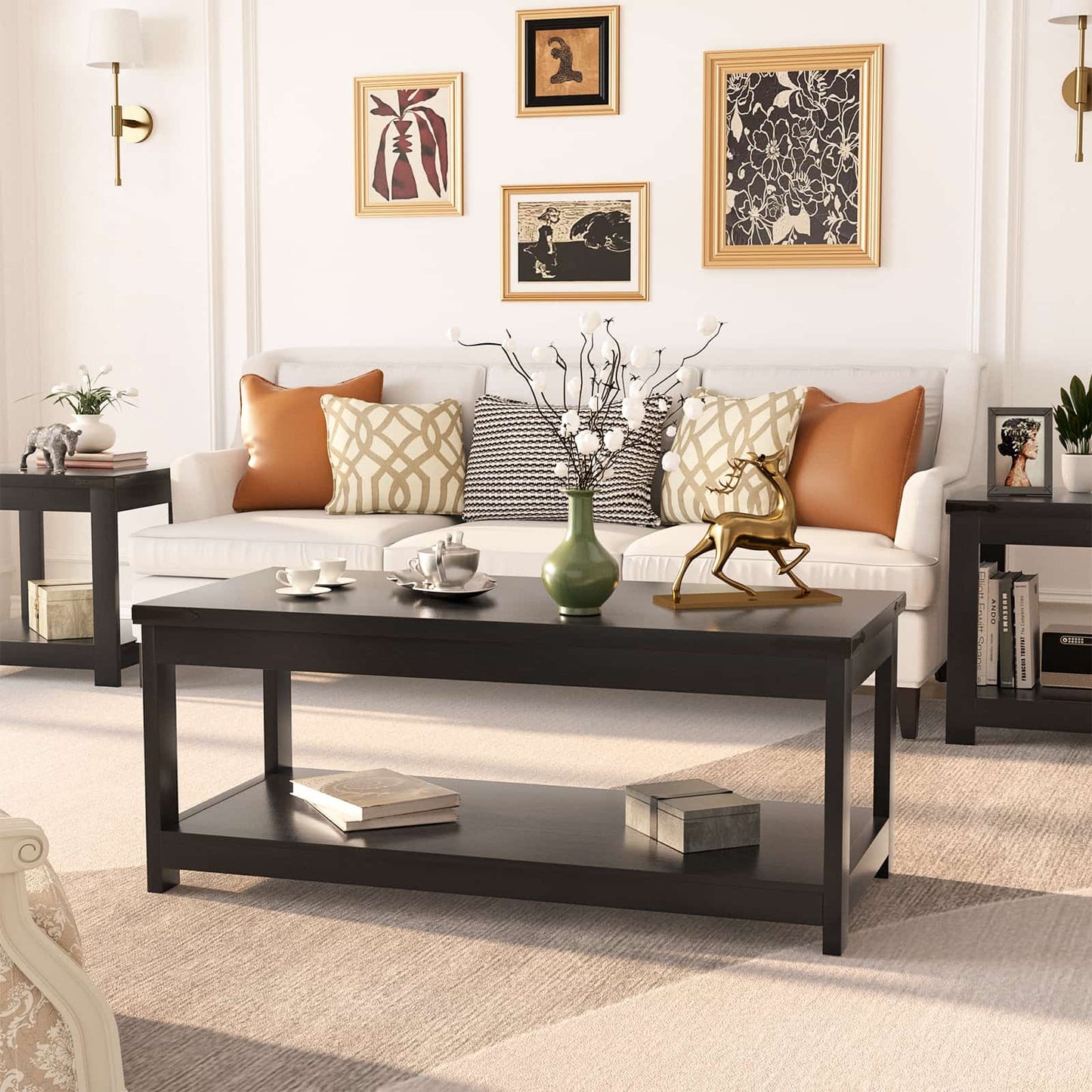43.3” Rectangular Coffee Table with Storage Shelf