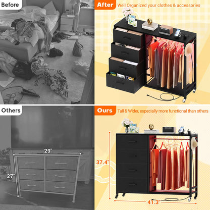 Dresser with Hanging Rack & 4 Drawers