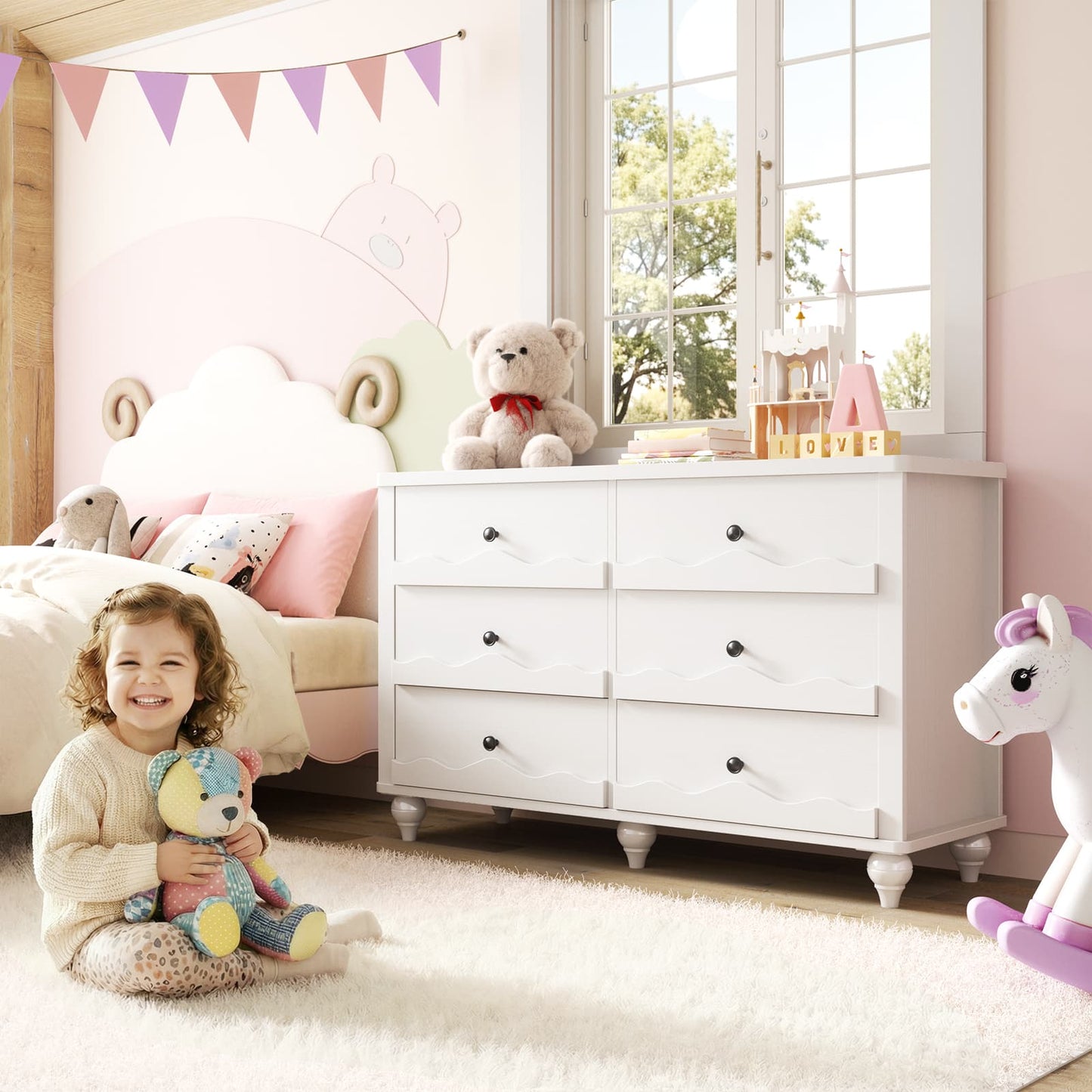 6-Drawer Dresser for Bedroom - 43" Modern Chest of Drawers with Scalloped Front, Storage Organizer