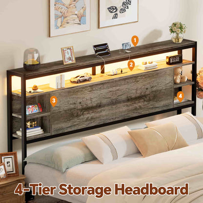 King Headboard with Storage, Headboards with Power Outlets and Smart LED Light, Sturdy Head Board for King Size Bed
