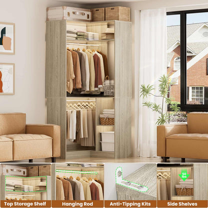 34’’ Corner Closet System with Shelves and Hanging Rods