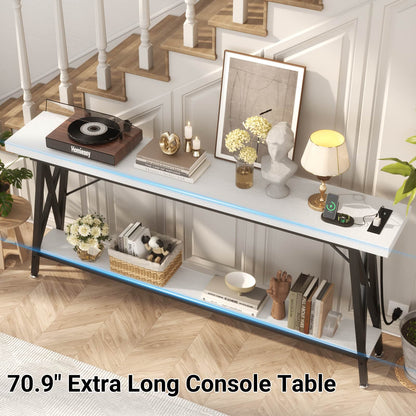 Console Table with Charging Station, 70.9 Inch Extra Long Sofa Table