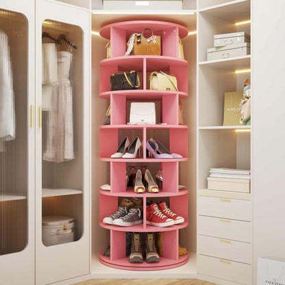 7-Tier Spinning Shoe Rack Tower, 360 Revolving wooden Shoe Rack, 60'' for shoes ,bags, Display Lazy Susan ,Storage Carousel