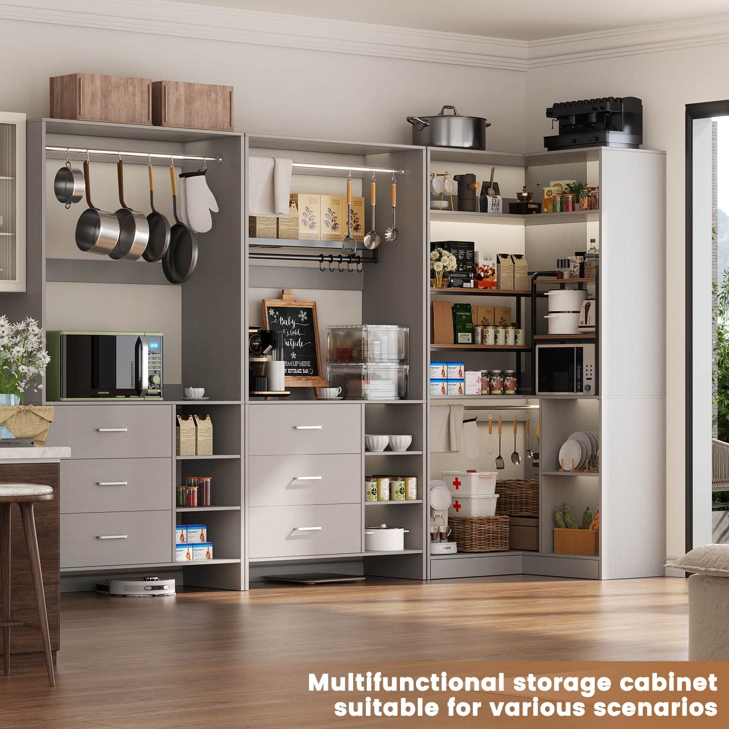 Closet System with 6 Drawers, 4 Hanging Rods & Corner Tower