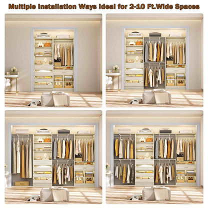 Walk-in Closet Organizer System set with 5 Wooden Drawers and 4 Hanging Rods, 4 Cubby Storage & Shelves, Space-Saving Tower Wardrobe