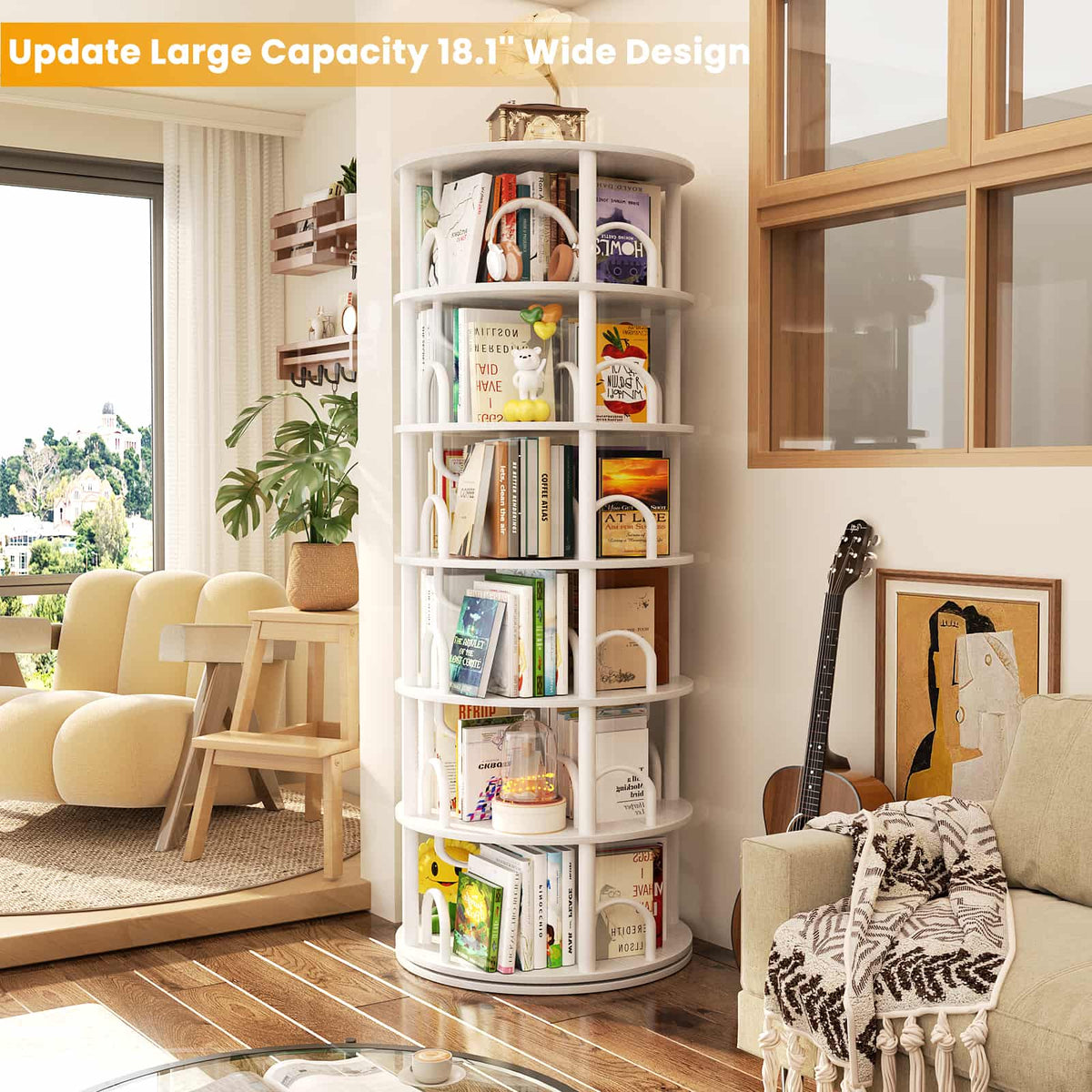 6 Tier Rotating Bookshelf Tower, Revolving Bookcase